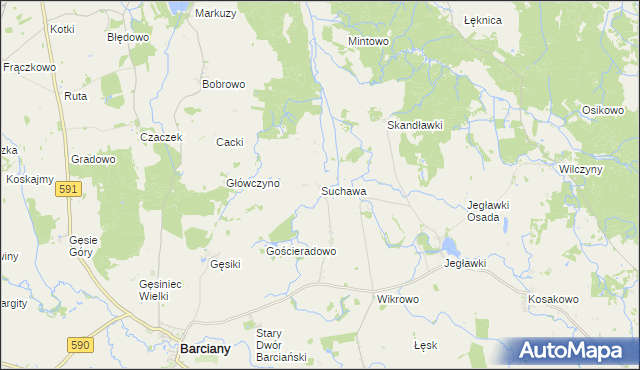 mapa Suchawa gmina Barciany, Suchawa gmina Barciany na mapie Targeo