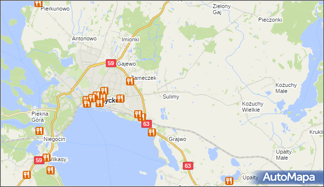 mapa Sulimy gmina Giżycko, Sulimy gmina Giżycko na mapie Targeo