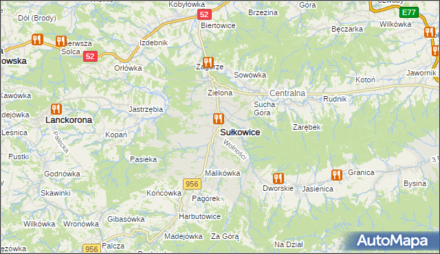 mapa Sułkowice powiat myślenicki, Sułkowice powiat myślenicki na mapie Targeo