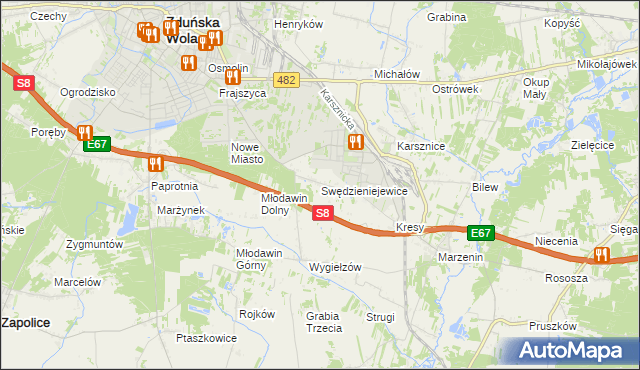 mapa Swędzieniejewice, Swędzieniejewice na mapie Targeo