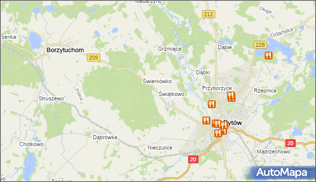 mapa Świątkowo gmina Bytów, Świątkowo gmina Bytów na mapie Targeo