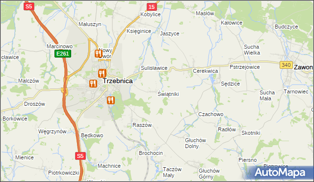 mapa Świątniki gmina Trzebnica, Świątniki gmina Trzebnica na mapie Targeo