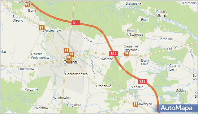 mapa Świercze gmina Olesno, Świercze gmina Olesno na mapie Targeo