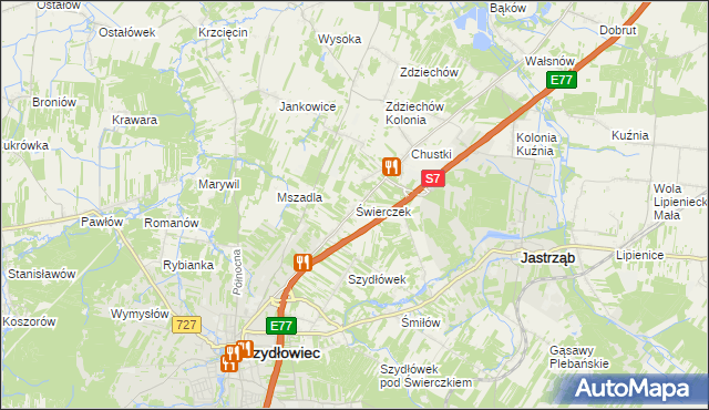 mapa Świerczek gmina Szydłowiec, Świerczek gmina Szydłowiec na mapie Targeo