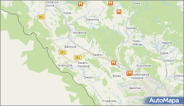 mapa Świerki gmina Nowa Ruda, Świerki gmina Nowa Ruda na mapie Targeo