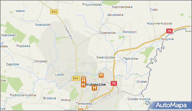 mapa Świerszczów gmina Hrubieszów, Świerszczów gmina Hrubieszów na mapie Targeo