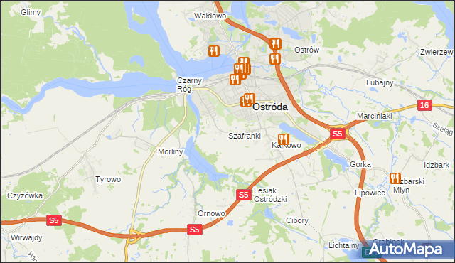 mapa Szafranki gmina Ostróda, Szafranki gmina Ostróda na mapie Targeo