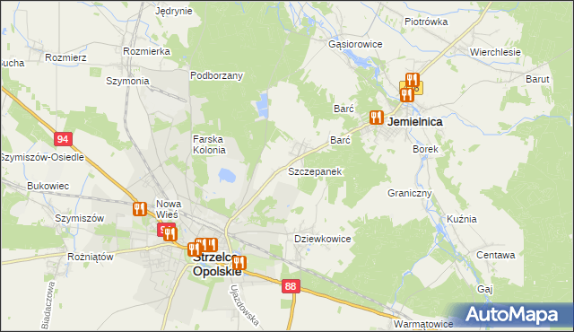 mapa Szczepanek gmina Strzelce Opolskie, Szczepanek gmina Strzelce Opolskie na mapie Targeo