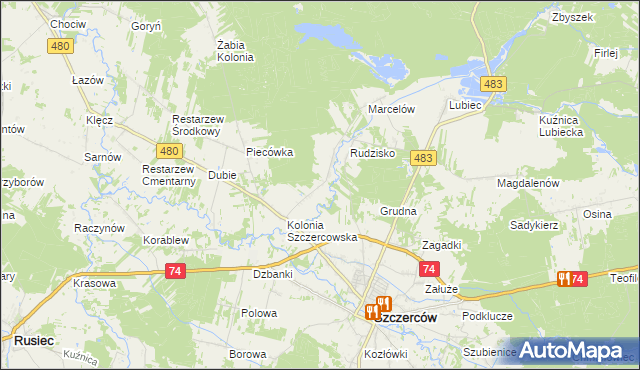 mapa Szczercowska Wieś, Szczercowska Wieś na mapie Targeo