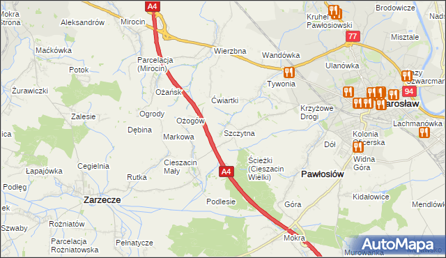 mapa Szczytna gmina Pawłosiów, Szczytna gmina Pawłosiów na mapie Targeo