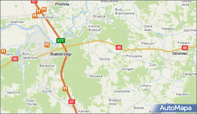 mapa Szczyty gmina Białobrzegi, Szczyty gmina Białobrzegi na mapie Targeo