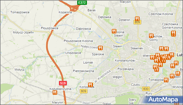 mapa Szerokie gmina Konopnica, Szerokie gmina Konopnica na mapie Targeo