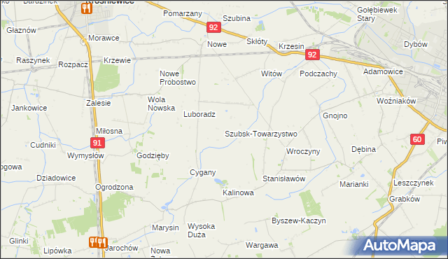 mapa Szubsk-Towarzystwo, Szubsk-Towarzystwo na mapie Targeo