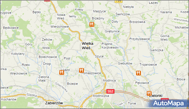 mapa Szyce gmina Wielka Wieś, Szyce gmina Wielka Wieś na mapie Targeo
