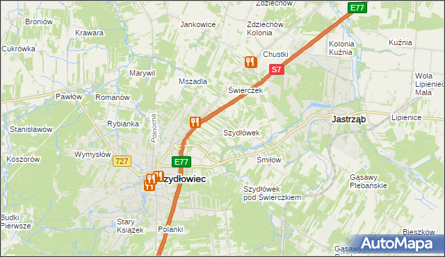 mapa Szydłówek gmina Szydłowiec, Szydłówek gmina Szydłowiec na mapie Targeo