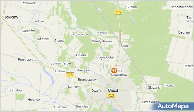 mapa Szymanów gmina Ujazd, Szymanów gmina Ujazd na mapie Targeo