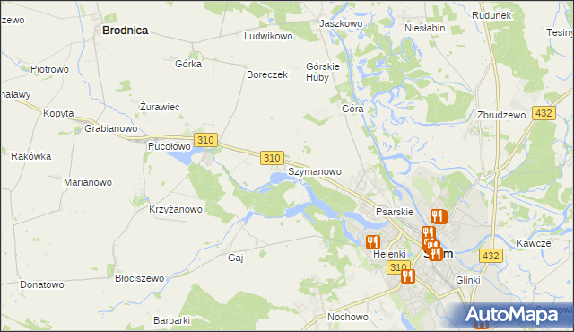 mapa Szymanowo gmina Śrem, Szymanowo gmina Śrem na mapie Targeo