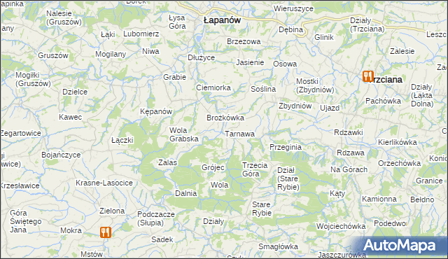 mapa Tarnawa gmina Łapanów, Tarnawa gmina Łapanów na mapie Targeo