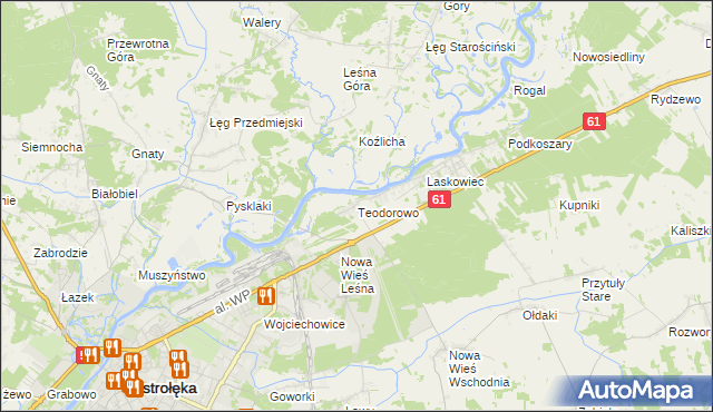 mapa Teodorowo gmina Rzekuń, Teodorowo gmina Rzekuń na mapie Targeo