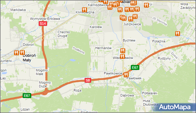 mapa Terenin gmina Pabianice, Terenin gmina Pabianice na mapie Targeo