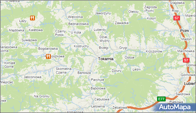 mapa Tokarnia powiat myślenicki, Tokarnia powiat myślenicki na mapie Targeo
