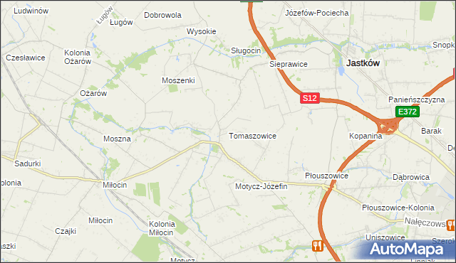 mapa Tomaszowice gmina Jastków, Tomaszowice gmina Jastków na mapie Targeo