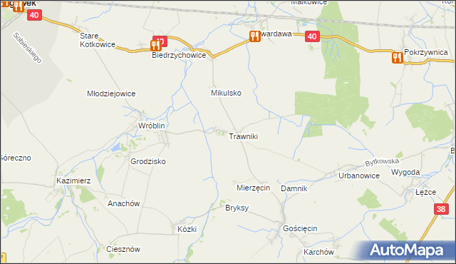 mapa Trawniki gmina Pawłowiczki, Trawniki gmina Pawłowiczki na mapie Targeo