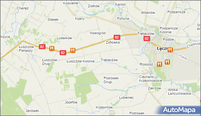 mapa Trębaczów gmina Łęczna, Trębaczów gmina Łęczna na mapie Targeo