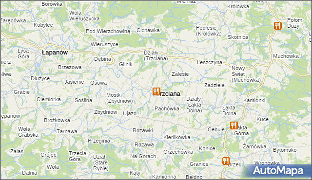 mapa Trzciana powiat bocheński, Trzciana powiat bocheński na mapie Targeo