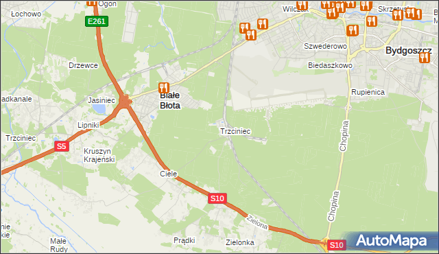 mapa Trzciniec gmina Białe Błota, Trzciniec gmina Białe Błota na mapie Targeo