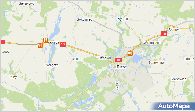 mapa Trzebień gmina Recz, Trzebień gmina Recz na mapie Targeo