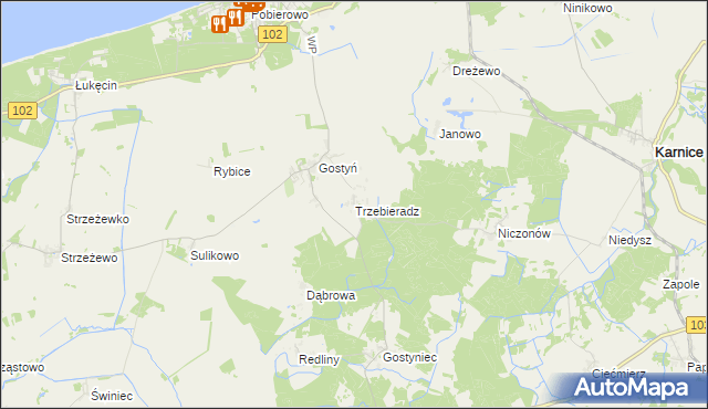 mapa Trzebieradz gmina Świerzno, Trzebieradz gmina Świerzno na mapie Targeo
