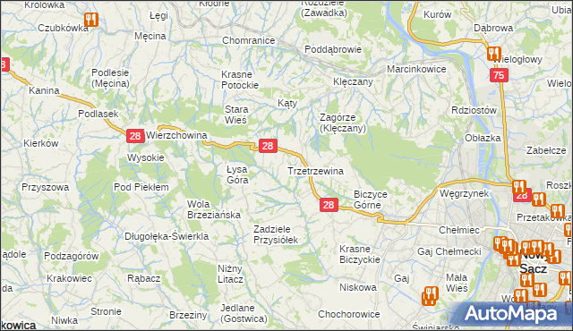 mapa Trzetrzewina, Trzetrzewina na mapie Targeo