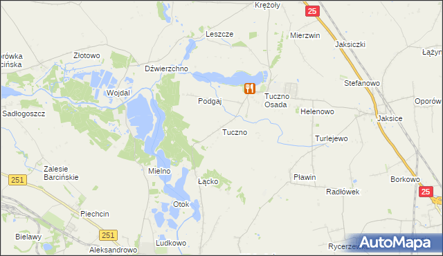 mapa Tuczno gmina Złotniki Kujawskie, Tuczno gmina Złotniki Kujawskie na mapie Targeo