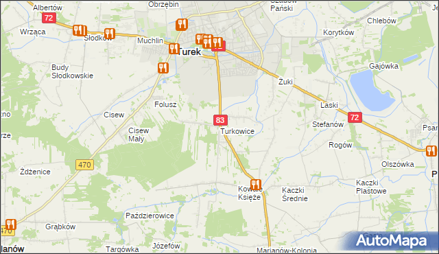 mapa Turkowice gmina Turek, Turkowice gmina Turek na mapie Targeo