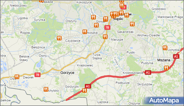 mapa Turza Śląska, Turza Śląska na mapie Targeo