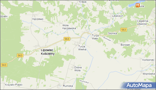 mapa Turza Wielka gmina Lipowiec Kościelny, Turza Wielka gmina Lipowiec Kościelny na mapie Targeo