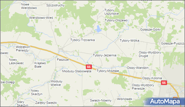 mapa Tybory-Jeziernia, Tybory-Jeziernia na mapie Targeo