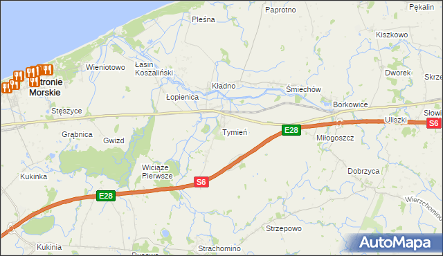 mapa Tymień gmina Będzino, Tymień gmina Będzino na mapie Targeo