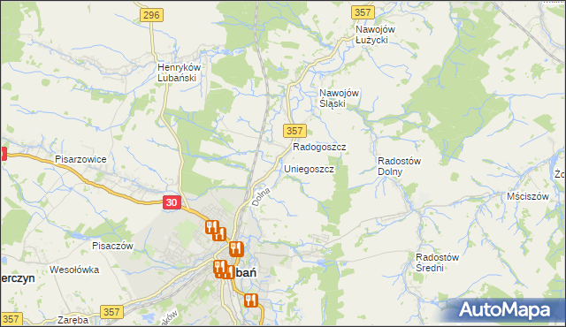 mapa Uniegoszcz, Uniegoszcz na mapie Targeo