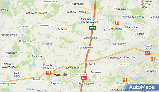 mapa Wacławów gmina Wolanów, Wacławów gmina Wolanów na mapie Targeo