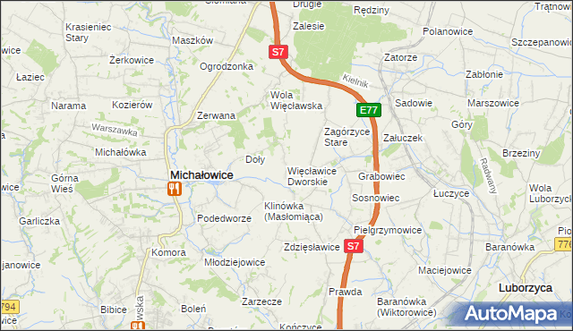 mapa Więcławice Dworskie, Więcławice Dworskie na mapie Targeo