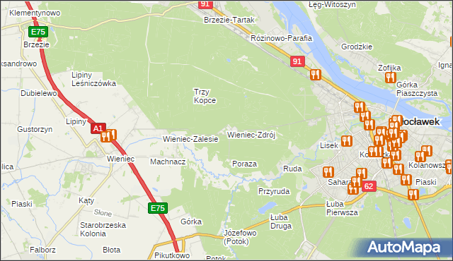 mapa Wieniec-Zdrój, Wieniec-Zdrój na mapie Targeo