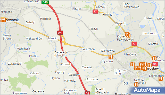 mapa Wierzbna gmina Pawłosiów, Wierzbna gmina Pawłosiów na mapie Targeo