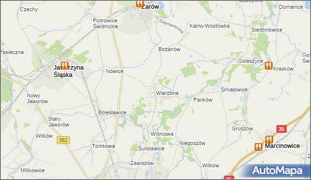 mapa Wierzbna gmina Żarów, Wierzbna gmina Żarów na mapie Targeo