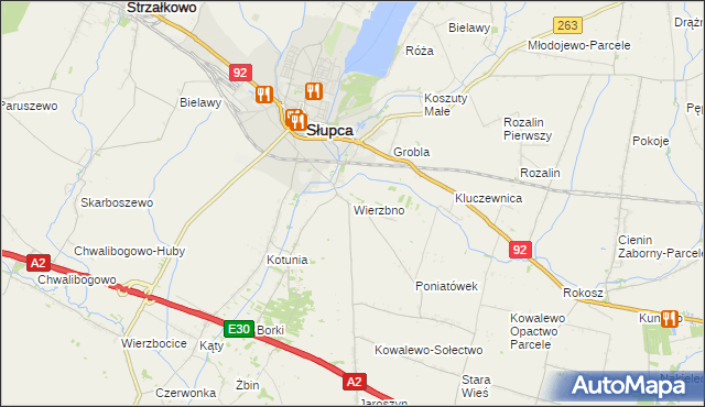 mapa Wierzbno gmina Słupca, Wierzbno gmina Słupca na mapie Targeo