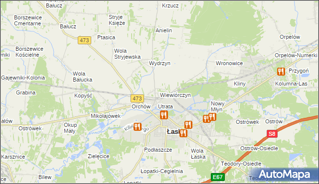 mapa Wiewiórczyn gmina Łask, Wiewiórczyn gmina Łask na mapie Targeo