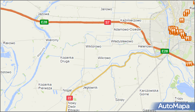 mapa Wikrowo gmina Gronowo Elbląskie, Wikrowo gmina Gronowo Elbląskie na mapie Targeo