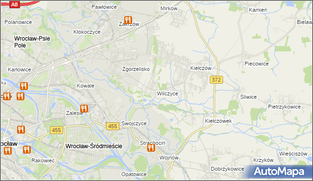 mapa Wilczyce gmina Długołęka, Wilczyce gmina Długołęka na mapie Targeo