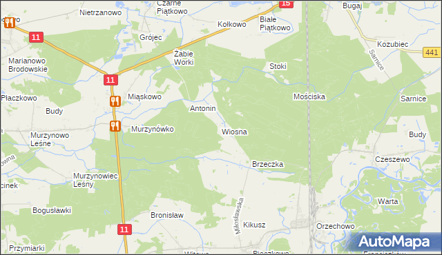 mapa Wiosna gmina Krzykosy, Wiosna gmina Krzykosy na mapie Targeo